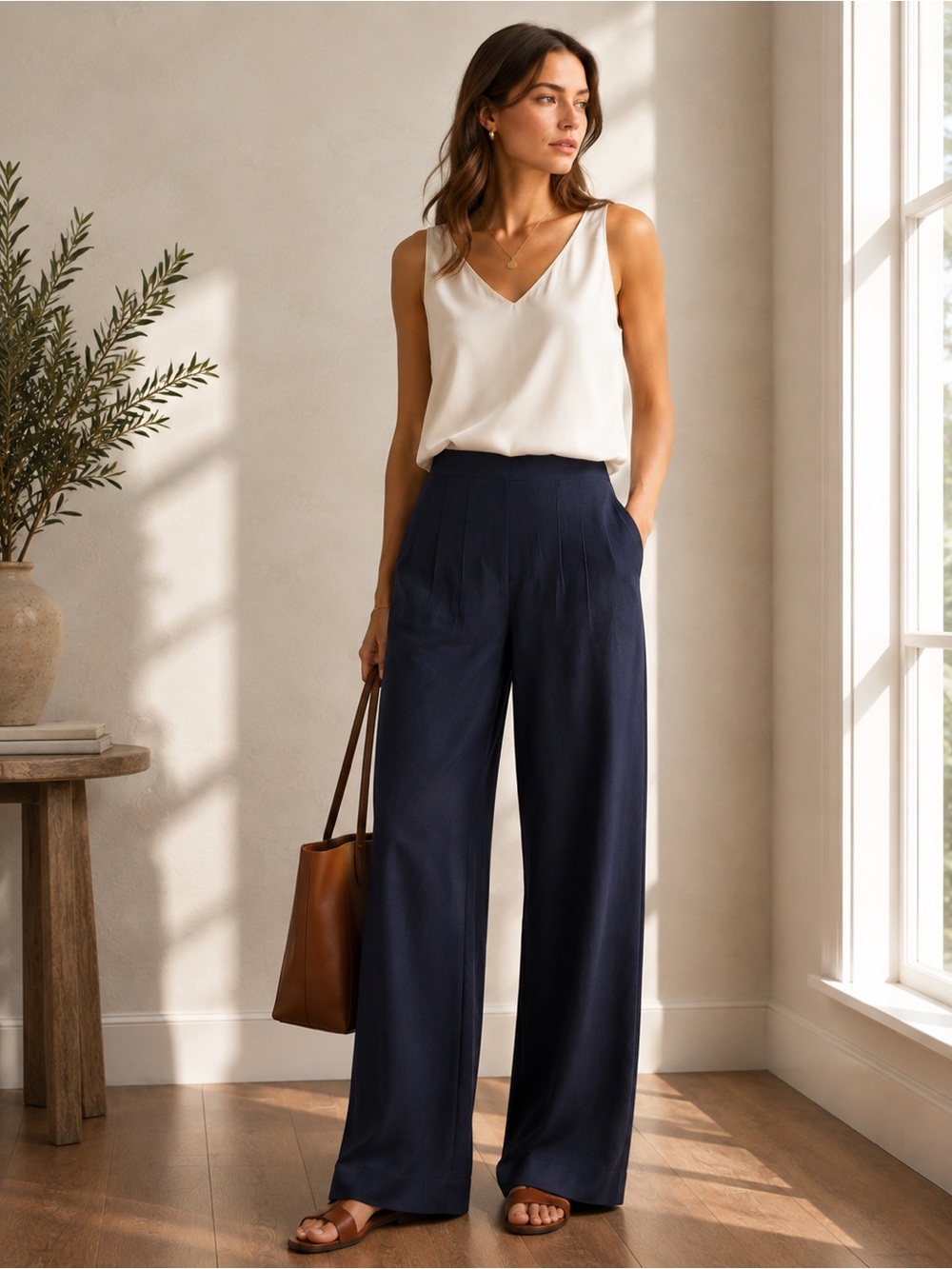 Brooks Brothers Navy Wide Leg Trousers Women’s Size 12 Side Zip Tailored